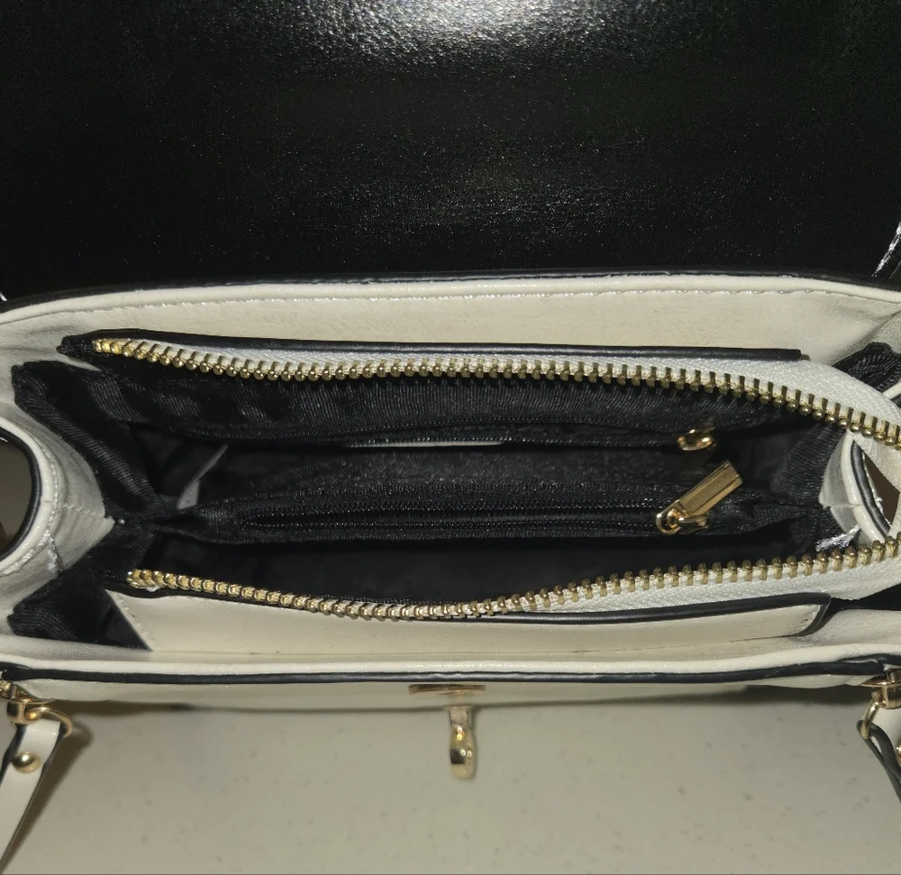 White Top-Handle Crossbody Bag with Gold Hardware - Picture 9 of 11